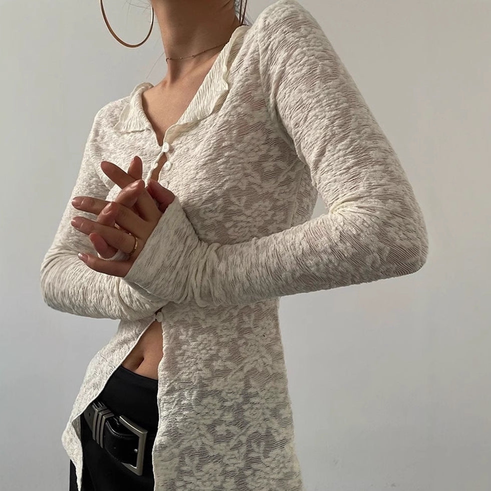 Spice Girl Pure Lace Top Light Breathable Long Sleeve Cardigan Fashion T-Shirt