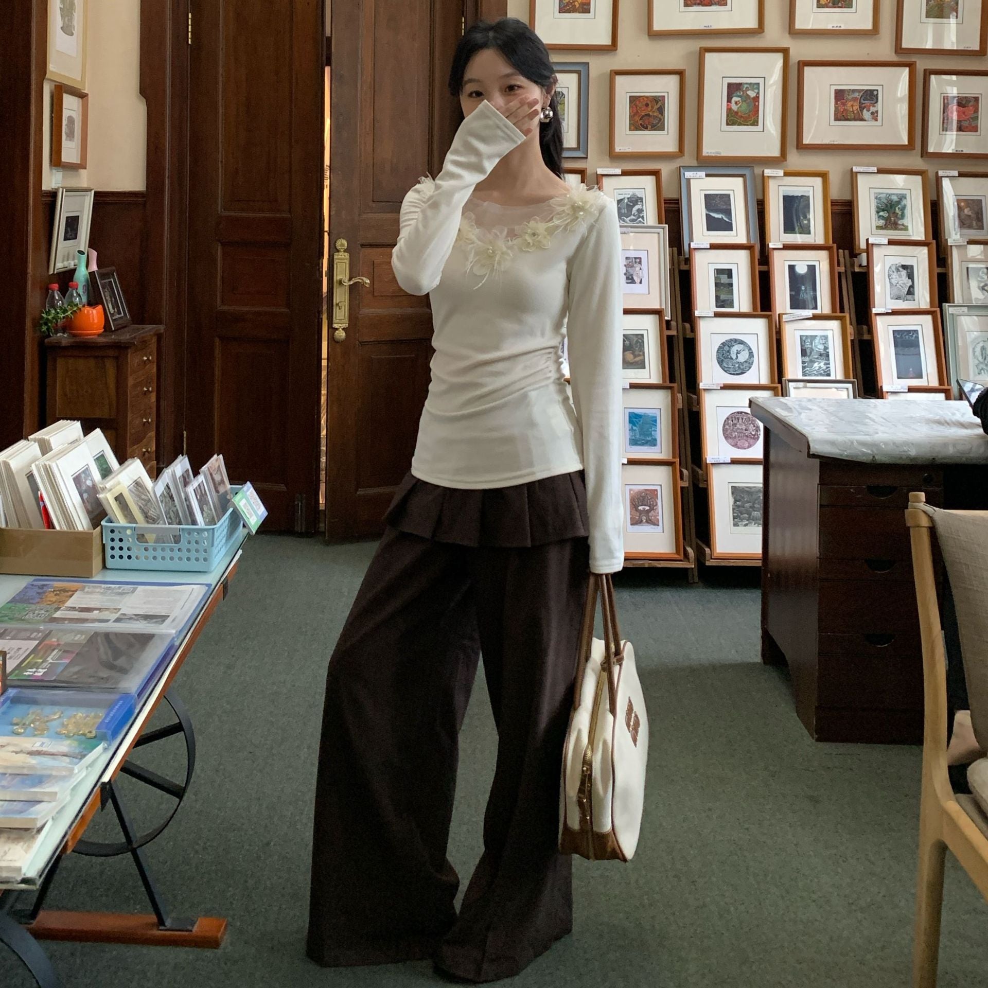 Temperament Fake Two-piece Fart Curtain High Waist Straight Casual Pants
