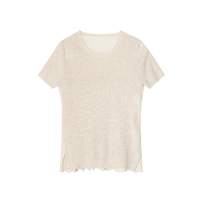 Korean Old Money Combed Cotton Slim Knit Short Sleeve T-Shirt
