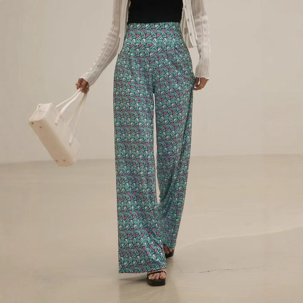Spring and Autumn Women's Simple Versatile Printed High Elastic Casual Pants