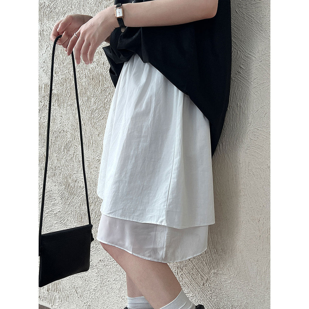 Design sense one-word shoulder vest sling women's summer new mesh splicing skirt two ways to wear