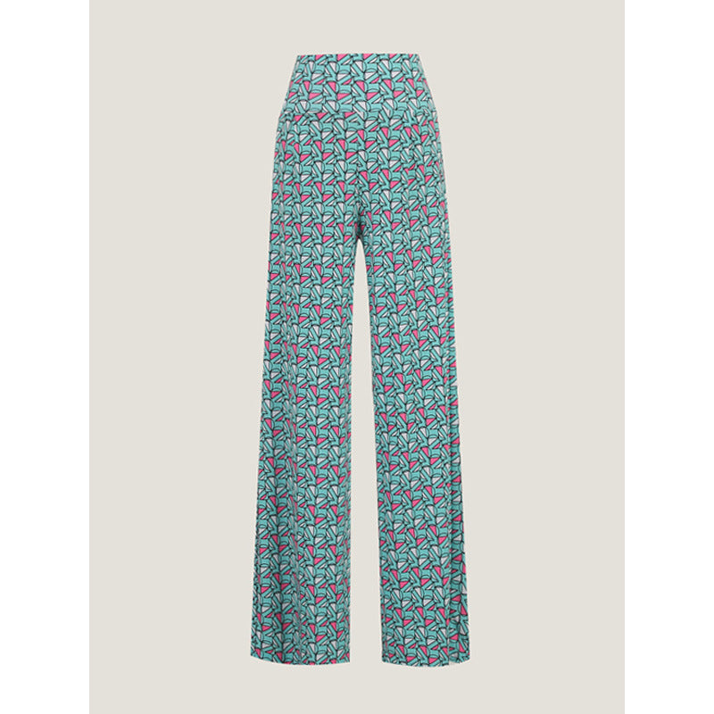 Spring and Autumn Women's Simple Versatile Printed High Elastic Casual Pants
