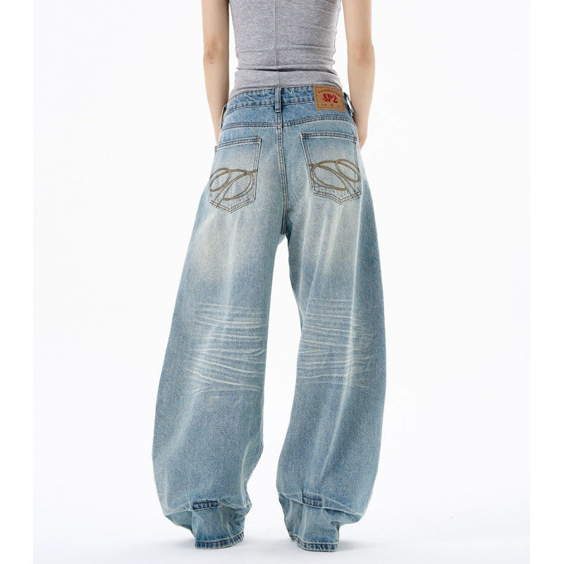 Embroidered Jeans Summer Loose High Waist Skinny Wide Leg Pants