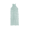 Women's Stand Collar Ruffle Tiered Sleeveless Tencel Maxi Dress