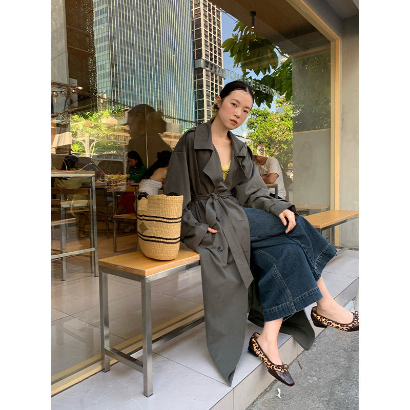 Loose temperament long trench coat