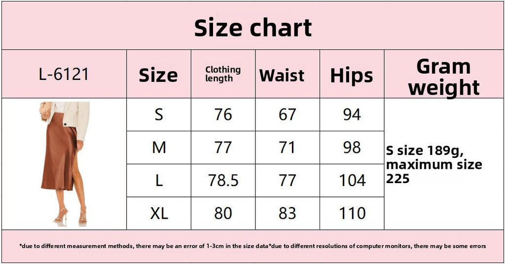 Acetate satin skirt elastic high waist solid color split mid-length skirt