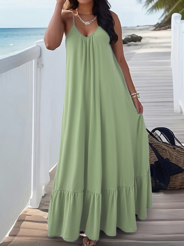New AliExpress Independent Station Sexy Elegant Suspender Sleeveless Solid Color Dress