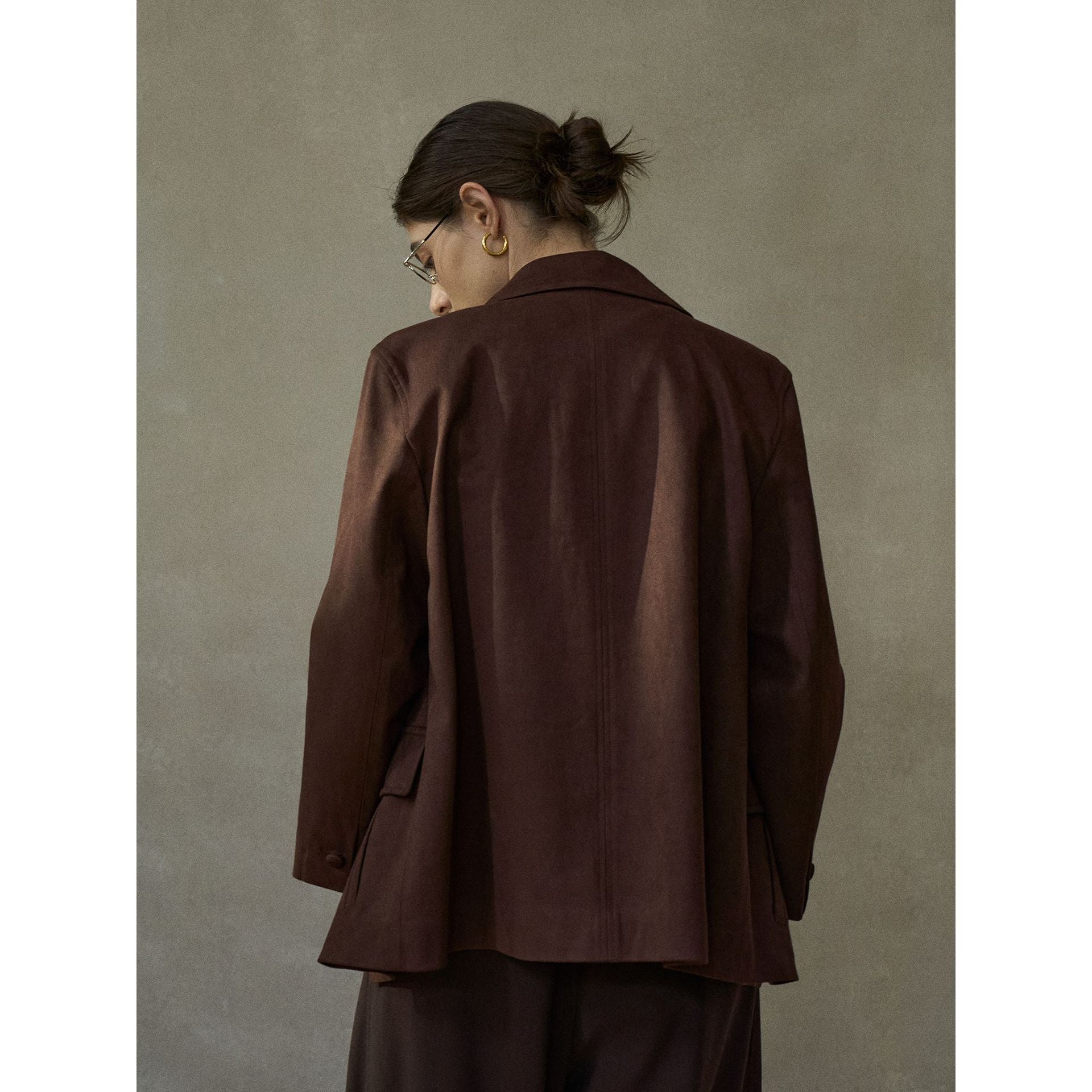 Autumn new suede big round leather bag buckle satin retro versatile short jacket