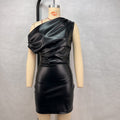 One-Shoulder PU Leather Mini Dress
