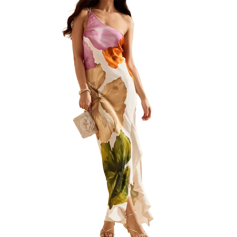 Printed One Shoulder Maxi Dress
