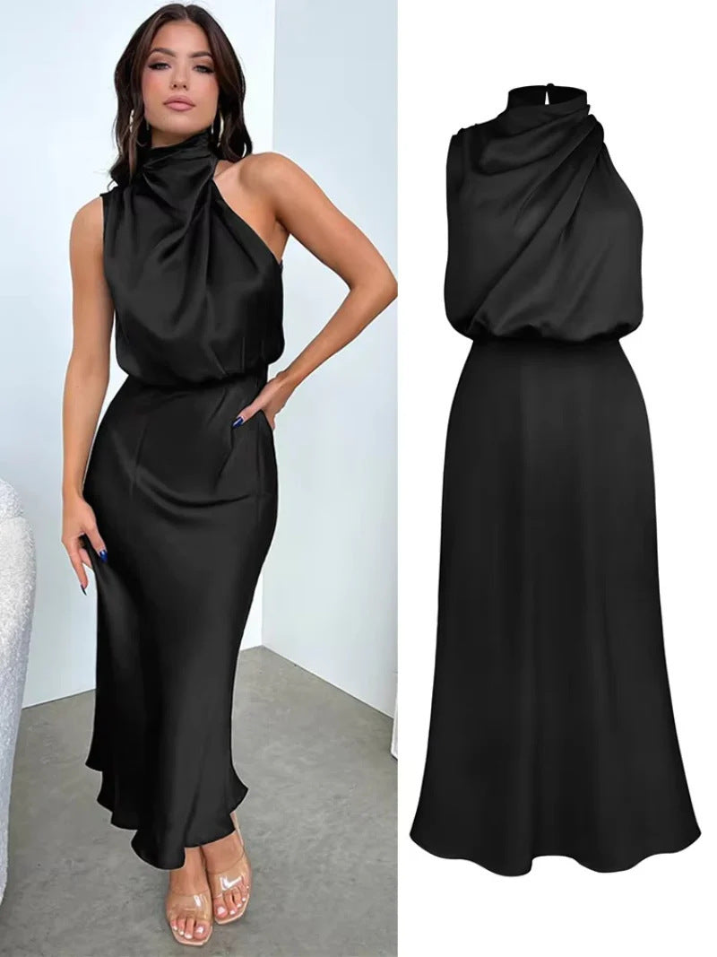 Spring and summer new high-end satin coat sleeveless dress fashionable and elegant temperament light evening