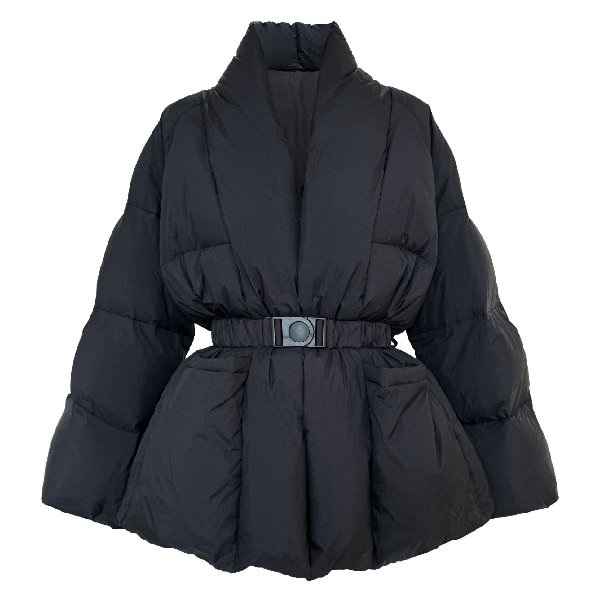 V neck waist down jacket for women lazy 90 white duck down tie back new chinoiserieoutwear