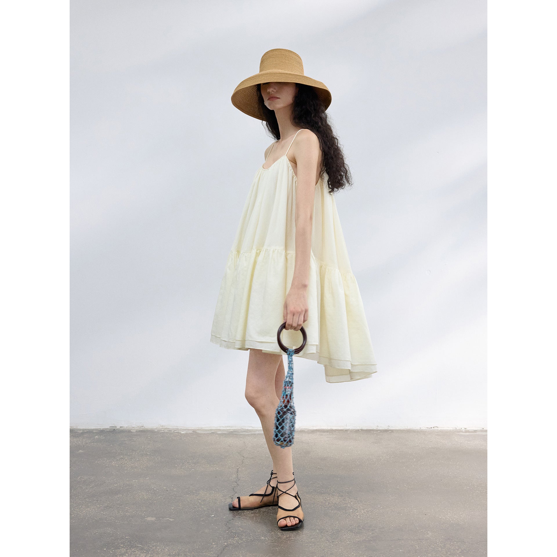 Summer Tencel Plenty Sense Cake Suspender Skirt Corrugated Wrinkle Dress