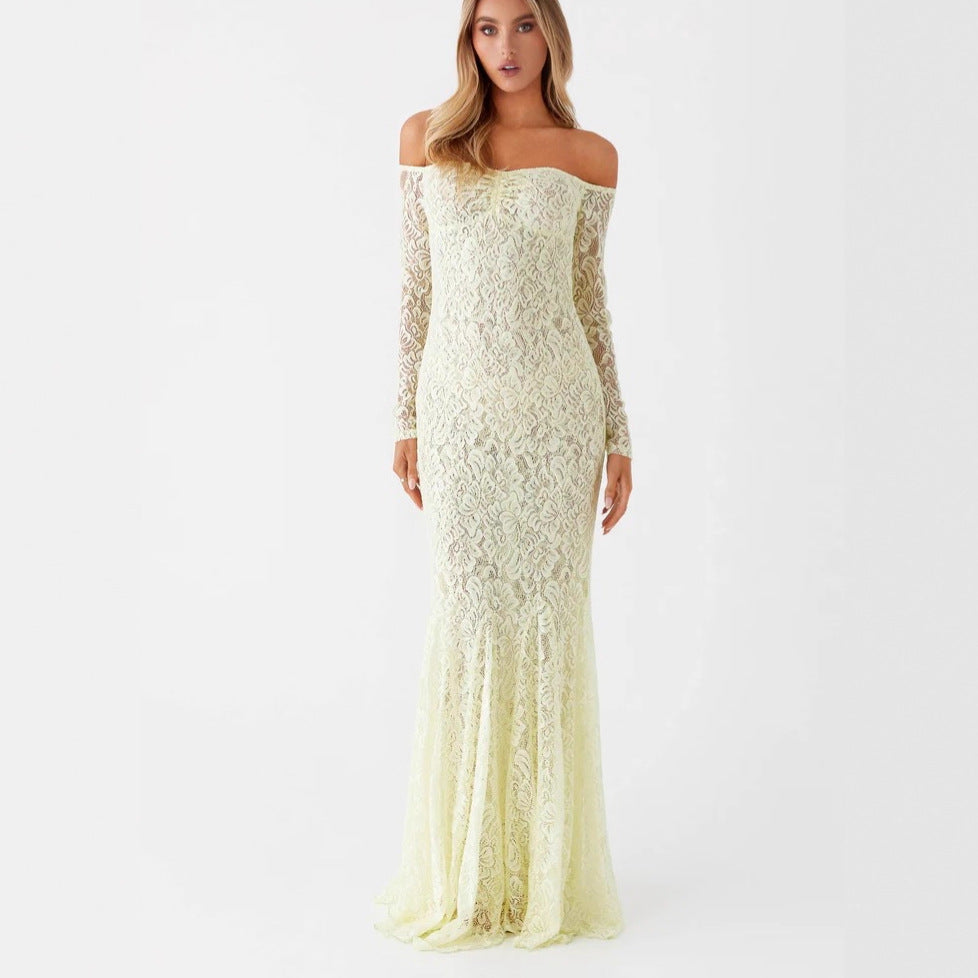 New Fashion Spice Girl Sexy Lace Fishtail Dress Slim European and American Shoulder Dress