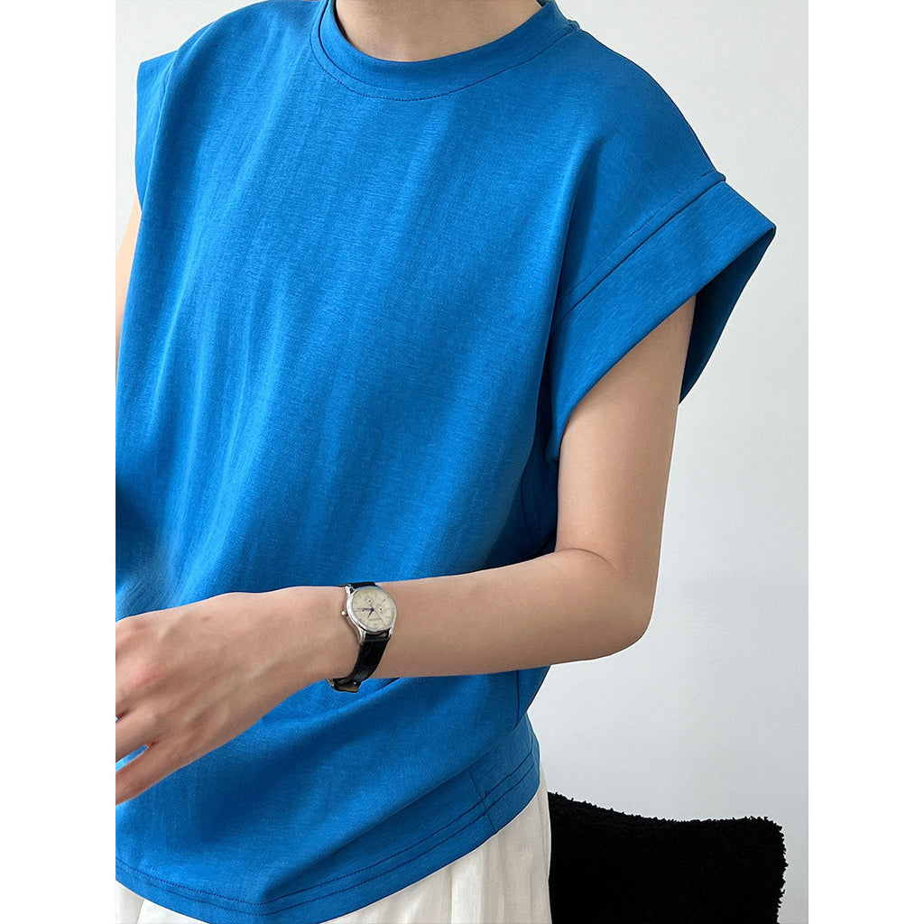 Three-dimensional Xiaofei sleeve wide shoulder meat covering versatile T-shirt women's summer new high-end slim short-sleeved top