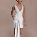 Neck deep V-neck streamer dress sexy slim-fit backless hip skirt vacation skirt