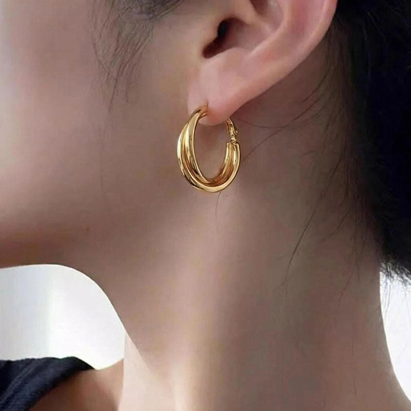 Geometric circle earrings Women's niche design sense Unique temperament earrings Douyin popular high-end earrings
