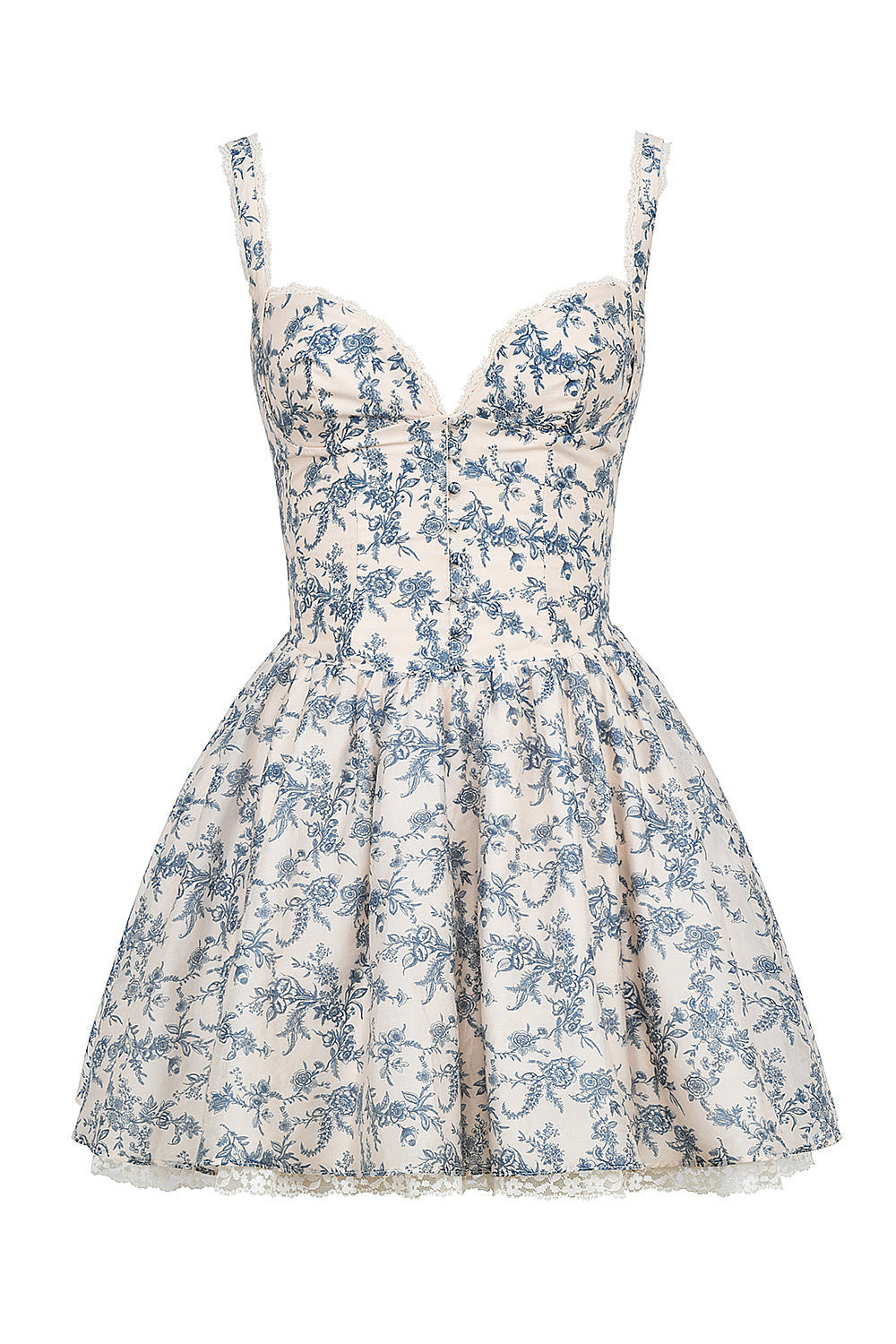 Hot Sale Sexy Floral Suspender Skirt Deep V Short Skirt Blue Printed Corset Mini Dress