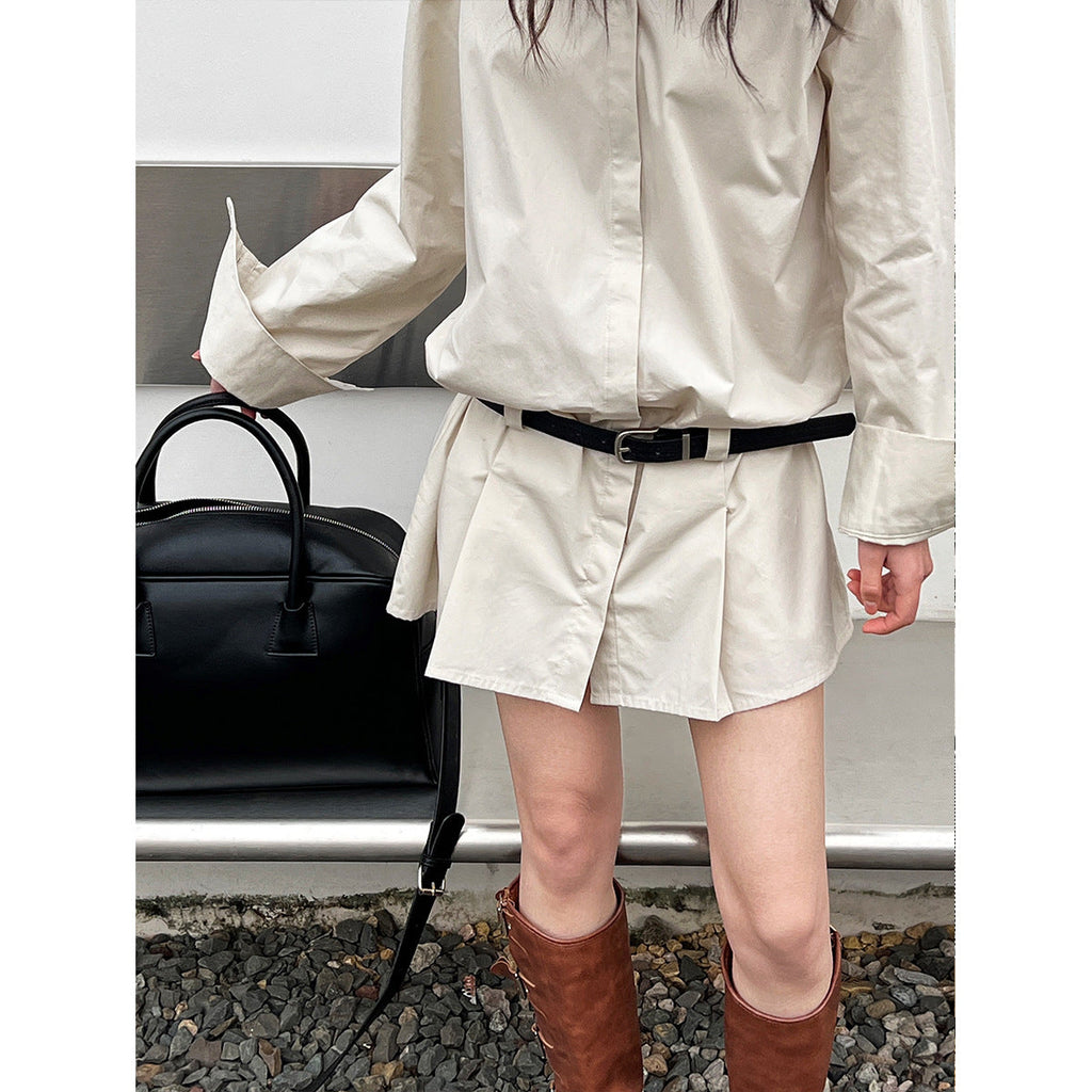 French shirt dress women's spring new design sense Polo collar temperament thin shirt short skirt