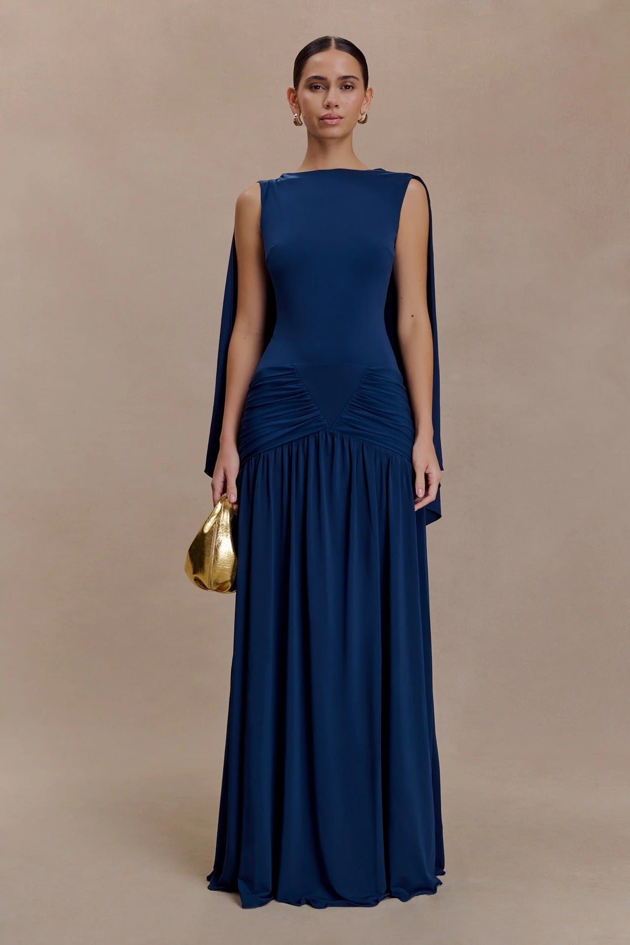 Fashion backless shawl hip skirt slim fit retro sexy pleated dress