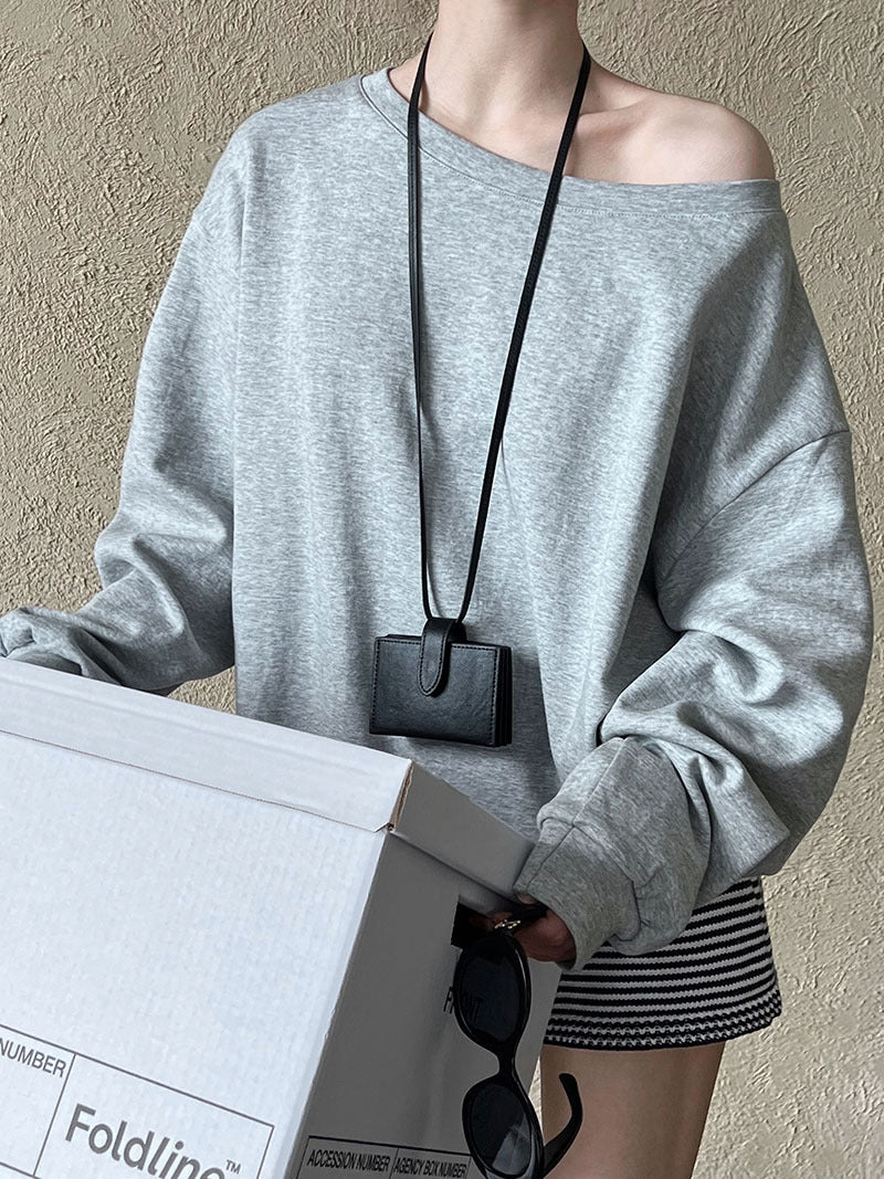 Slack slanted shoulder sweater women's autumn new loose lazy style one-word collar off-the-shoulder top
