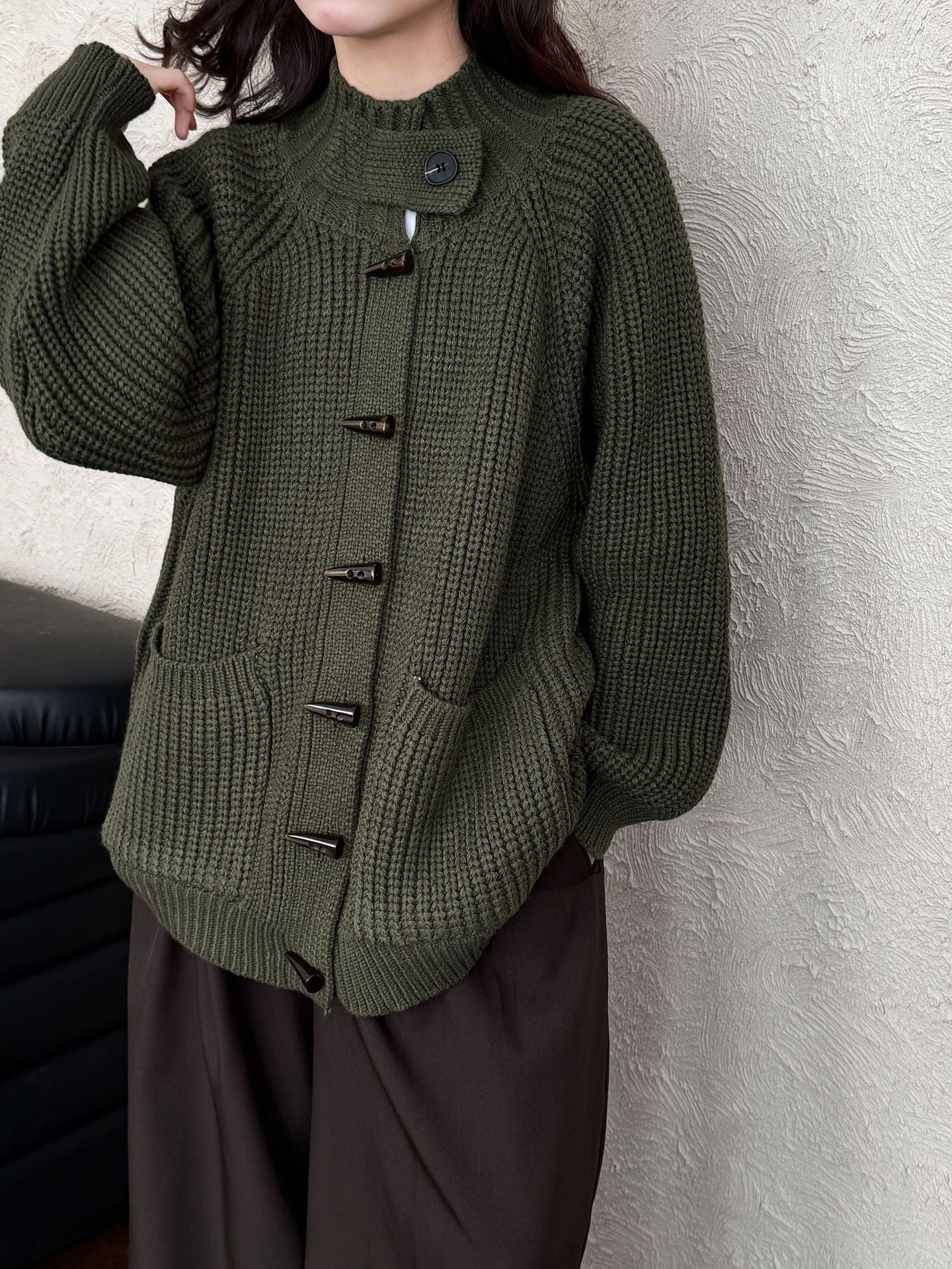 French rough knit retro lazy wind sweater jacket
