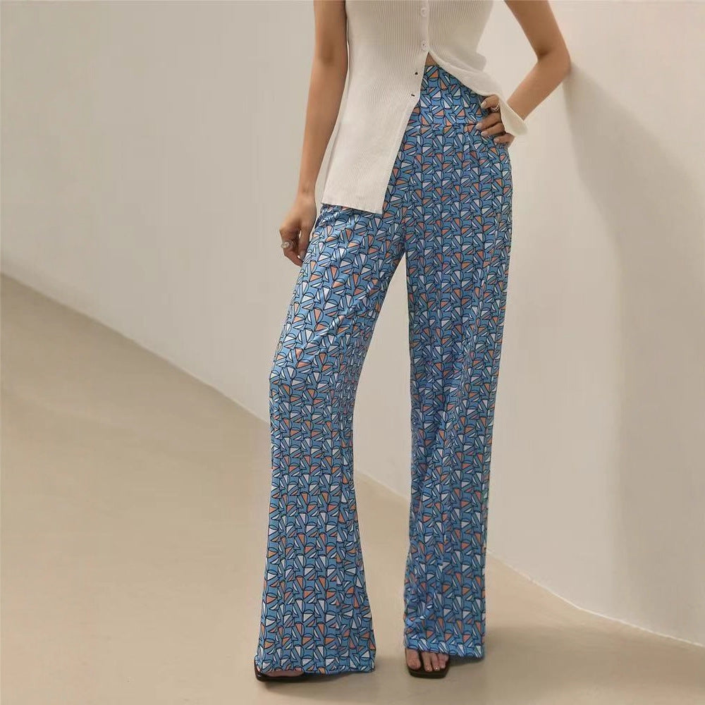 Spring and Autumn Women's Simple Versatile Printed High Elastic Casual Pants