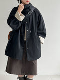 Korean simple contrasting color splicing cuffs casual autumn new hooded loose trench coat