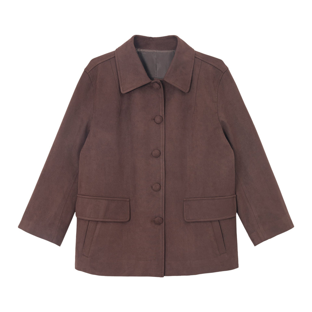 Autumn new suede big round leather bag buckle satin retro versatile short jacket