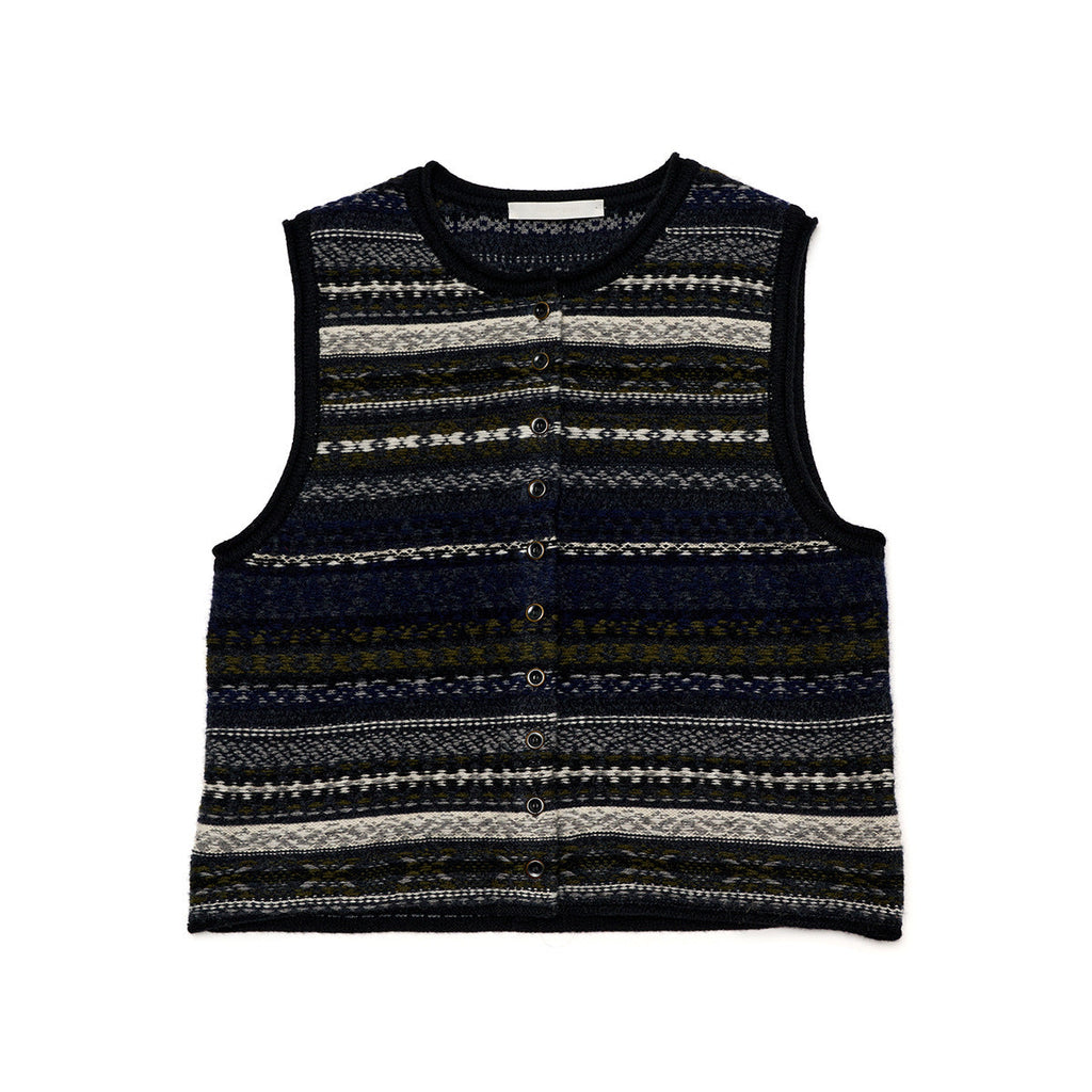 Winter new casual crew neck wool Fair Island floating thread jacquard cardigan vest