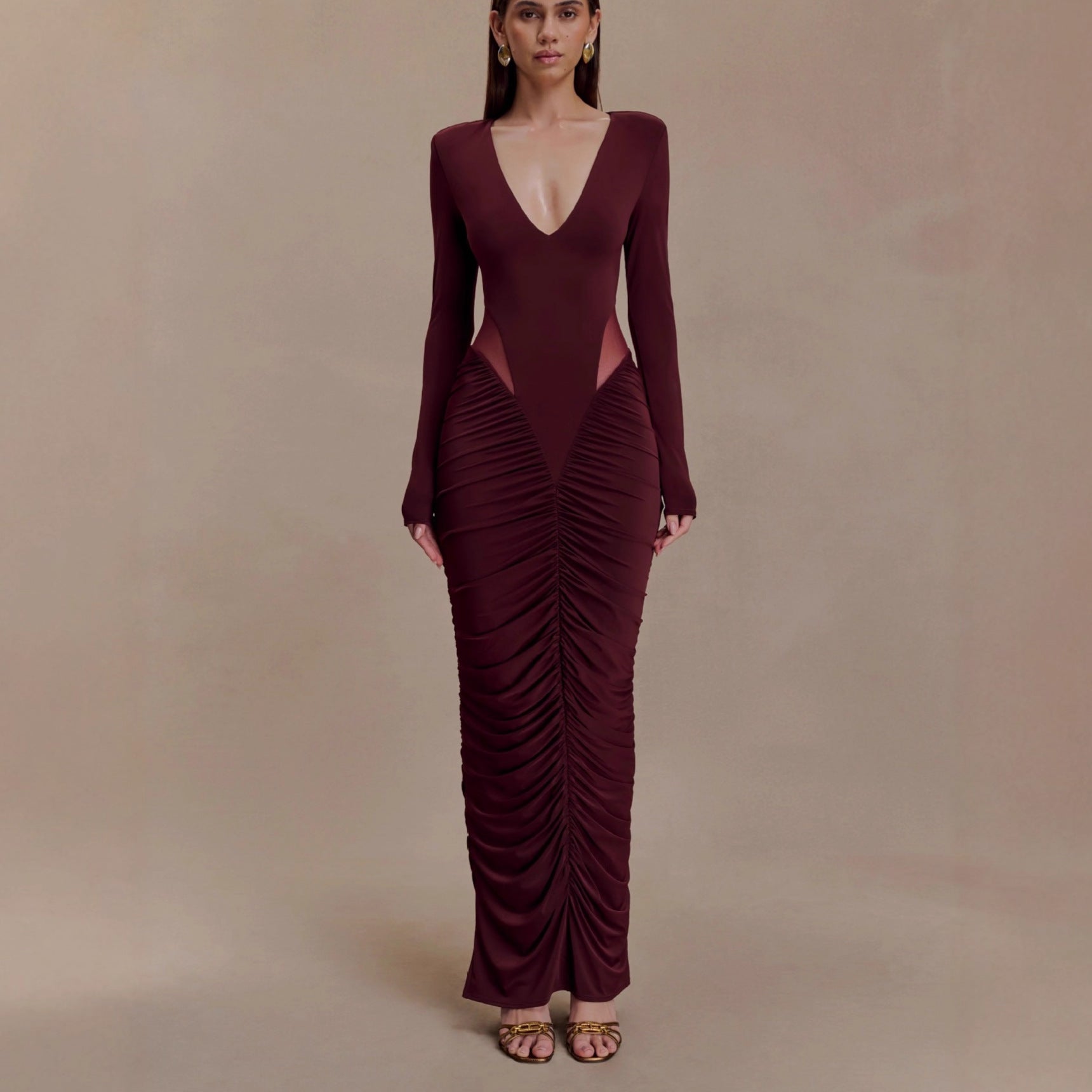 Fashion Sexy Spice Girl Hollow Pleated Long Sleeve Hip Wrap Skirt Slim Pure Desire Dress