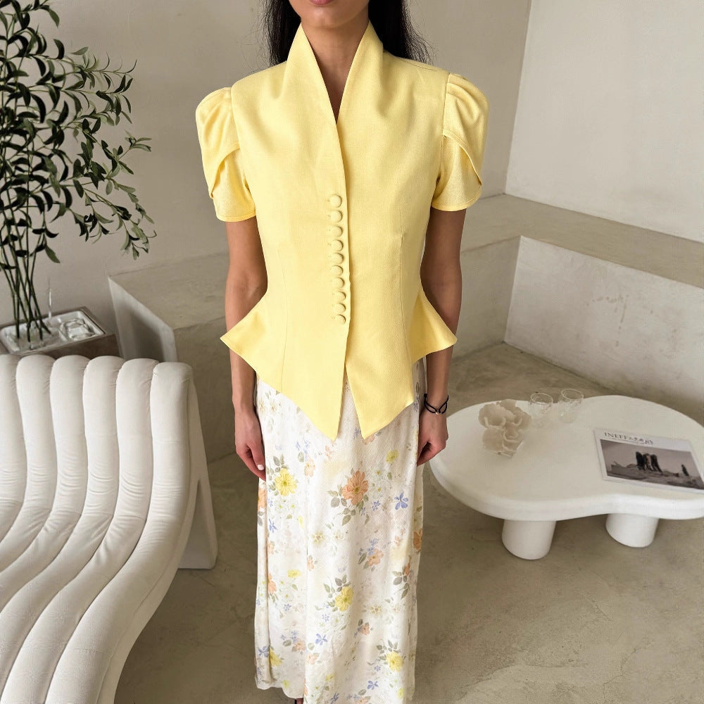Stylish and elegant bubble sleeve top waist slim INS style blazer
