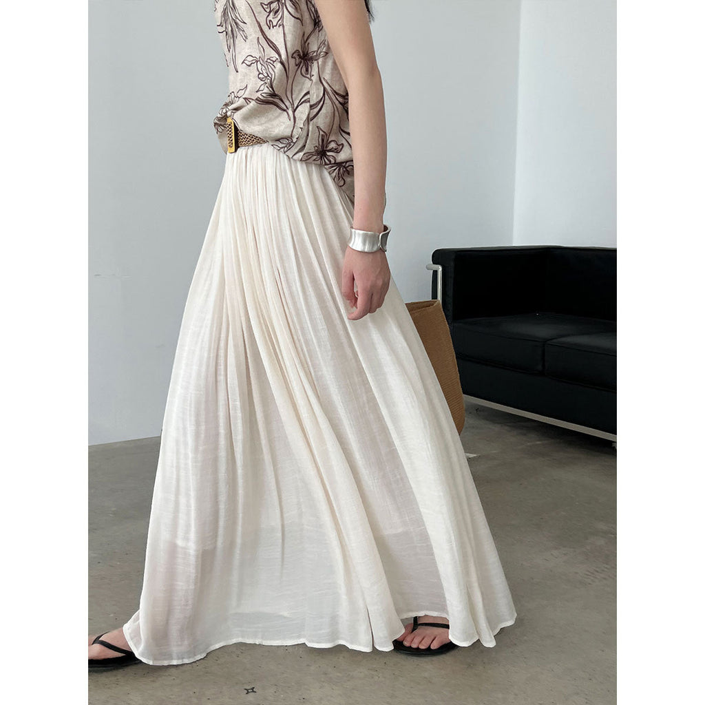 Gentle resort style drape solid color A-line large swing skirt women's summer 100 matching woven belt 9732