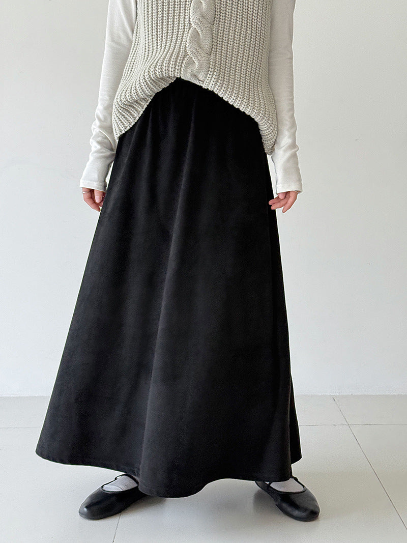 Vintage velvet high-waisted midi skirt - new autumn collection, premium quality, versatile a-line design
