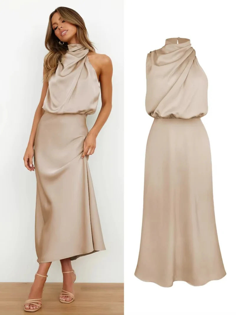 Spring and summer new high-end satin coat sleeveless dress fashionable and elegant temperament light evening