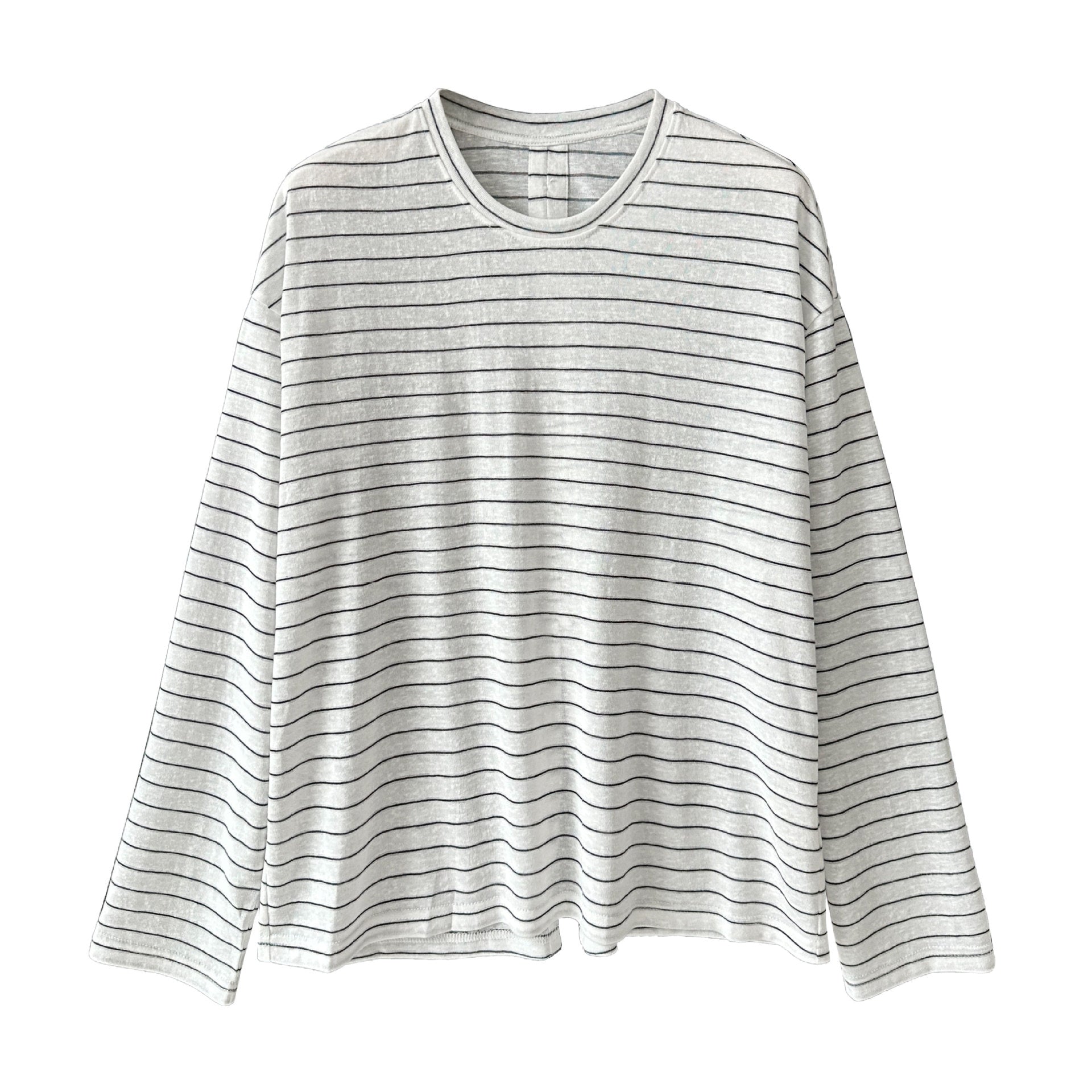 Simple lazy wind pinstripe crew neck loose top women's spring commuting long-sleeved T-shirt