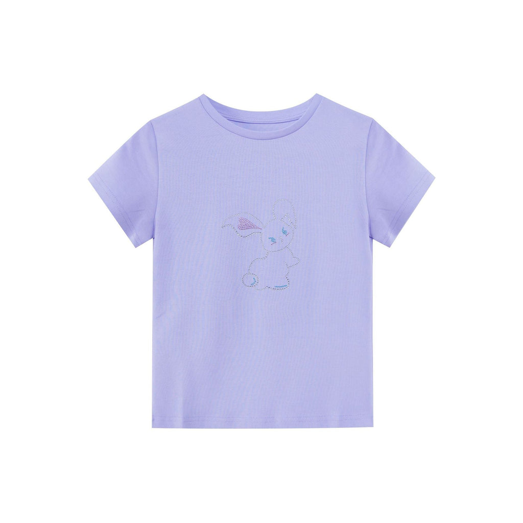 Early spring girl sweet and cute thin beaded round neck short-sleeved T-shirt