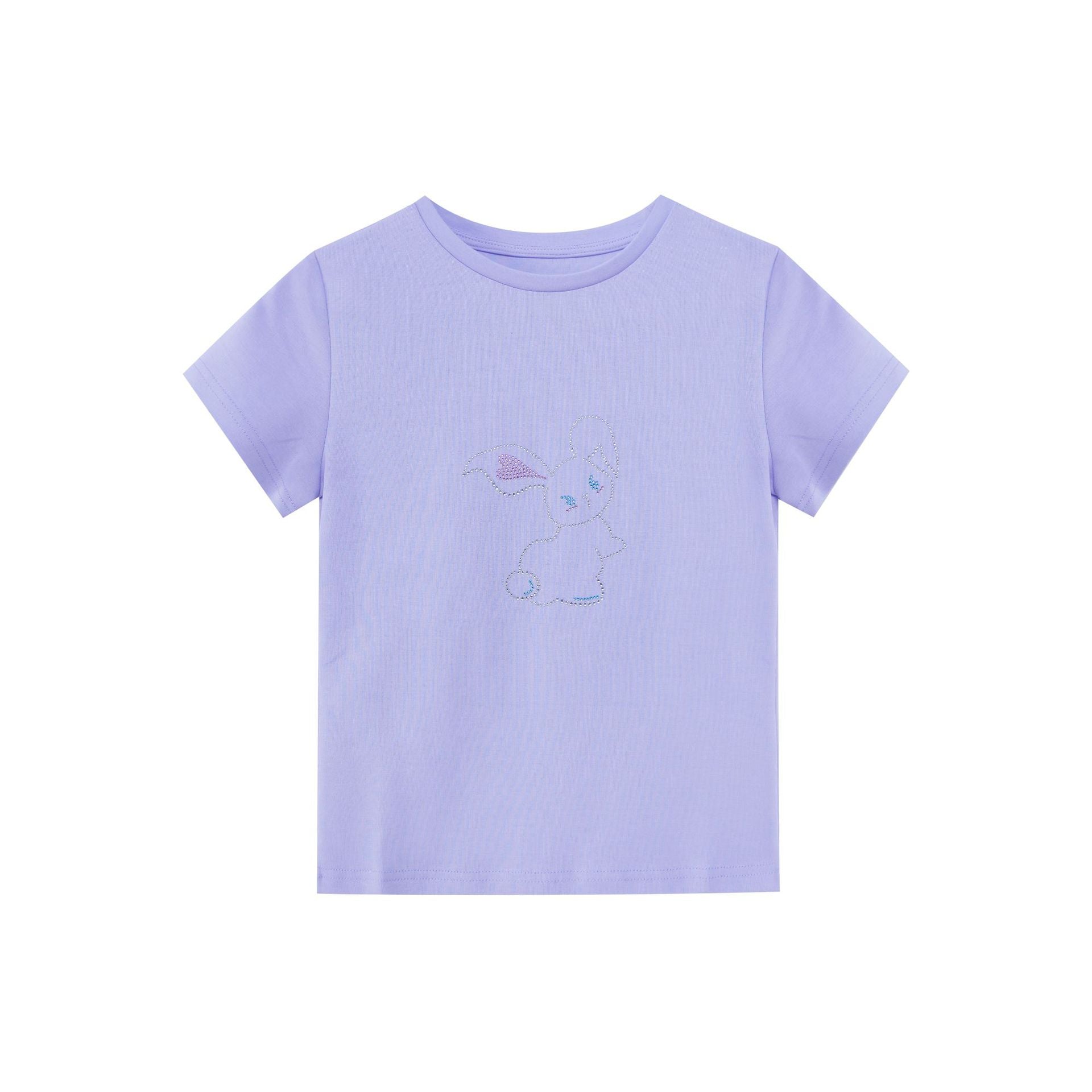 Early spring girl sweet and cute thin beaded round neck short-sleeved T-shirt