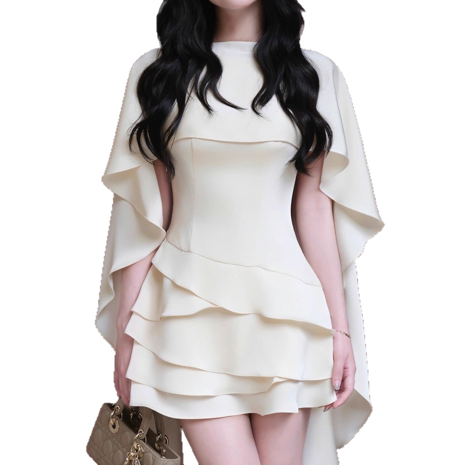 New satin shawl suspender short skirt fashionable solid color ruffle edge hip dress dress women