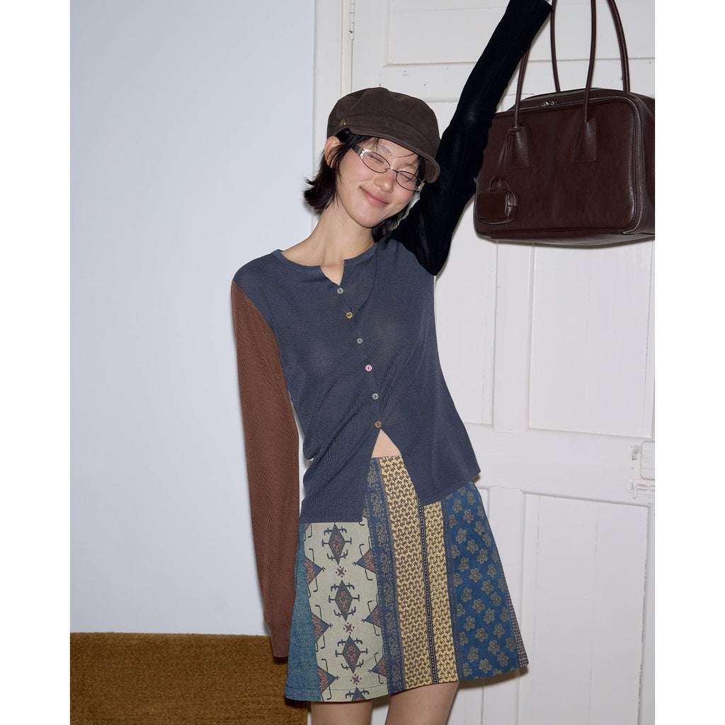 Dopamine Tencel Contrasting Cardigan Knitted Sweater ins Retro Long Sleeve Top