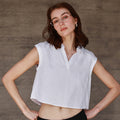 Pure Linen Sleeveless Shirt with Collar