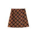 Hip Wrap Waist Buckle Design Plaid Coffee Skirt Women