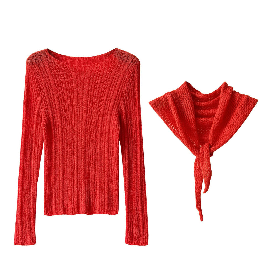 Light luxury soft waxy wool knitted sweater shawl two-piece set women's 26 spring new lazy bottoming shirt