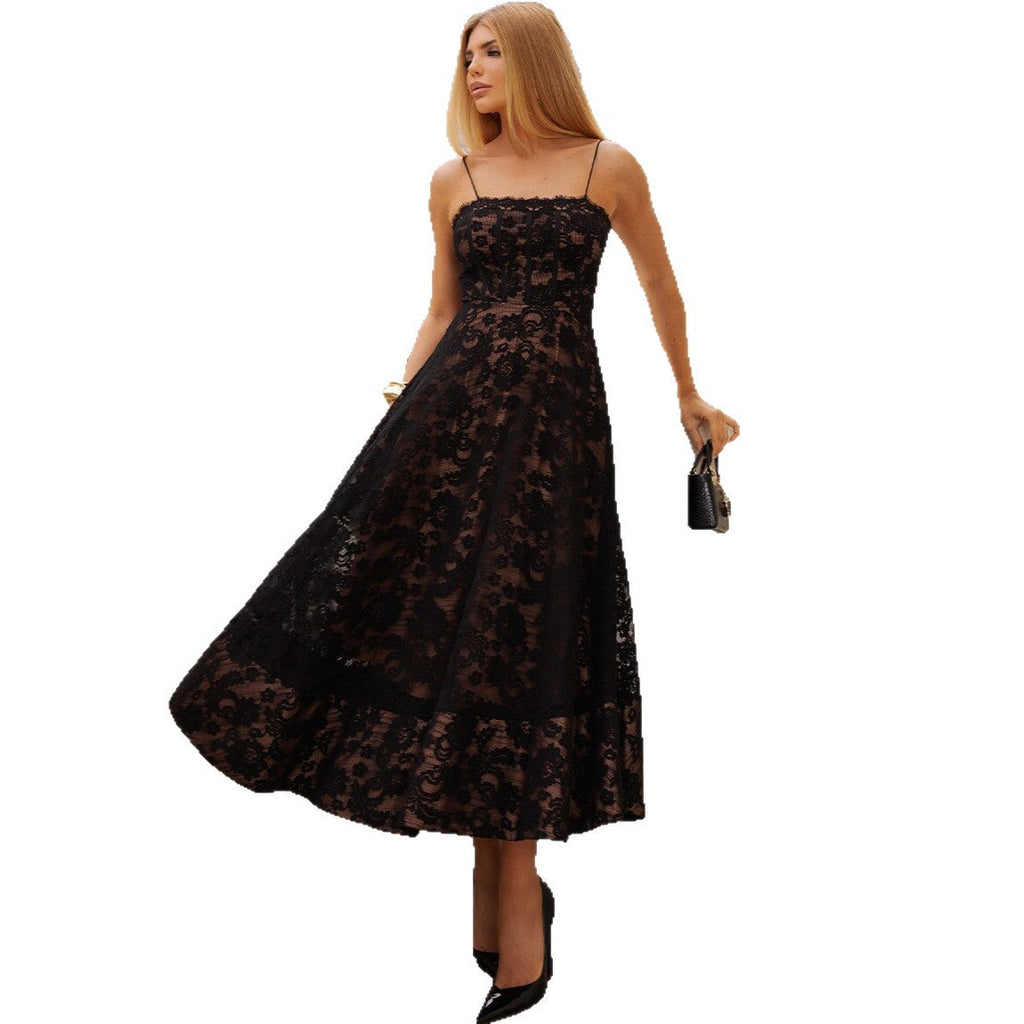 Sheer lace sundress sexy backless dress evening dress maxi dress