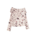 French coffee break beautiful and thin slim one-word shoulder floral bottoming shirt