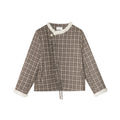 Mori checked lace irregular diagonal neck lace-up jacket