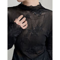 Gentle wind stand-up collar embroidered mesh bottoming shirt women's early spring new Korean inner top