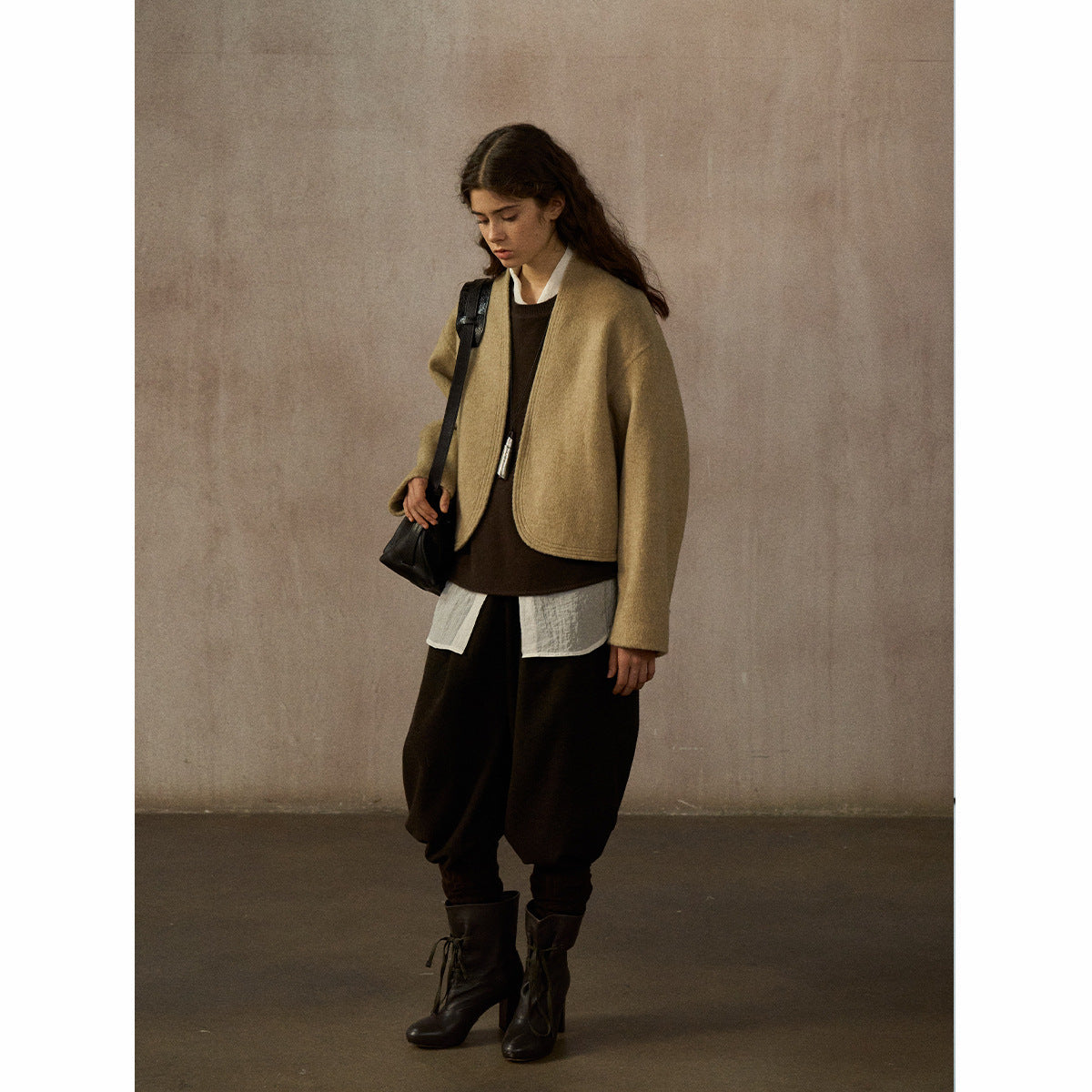 Natural warm wool simple commuter versatile cocoon-shaped truncated pocket double-sided jacket