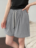 Korean style minimalist retro vertical striped casual hot pants - women's summer new high-waisted slimming a-line shorts