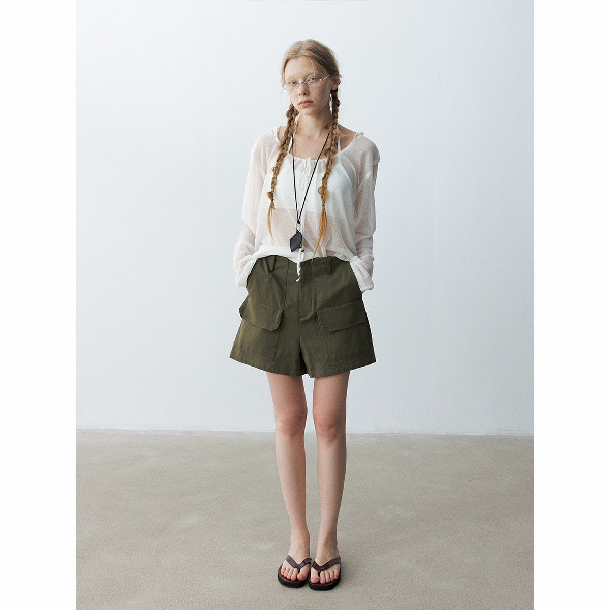 Summer new casual high-waisted French hemp retro versatile tooling shorts casual pants
